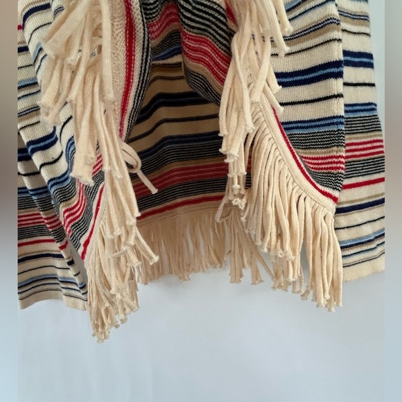 Tyler Boe Sweater Size Large Off White with Stripes and Fringe at Hemline - Picture 2 of 9